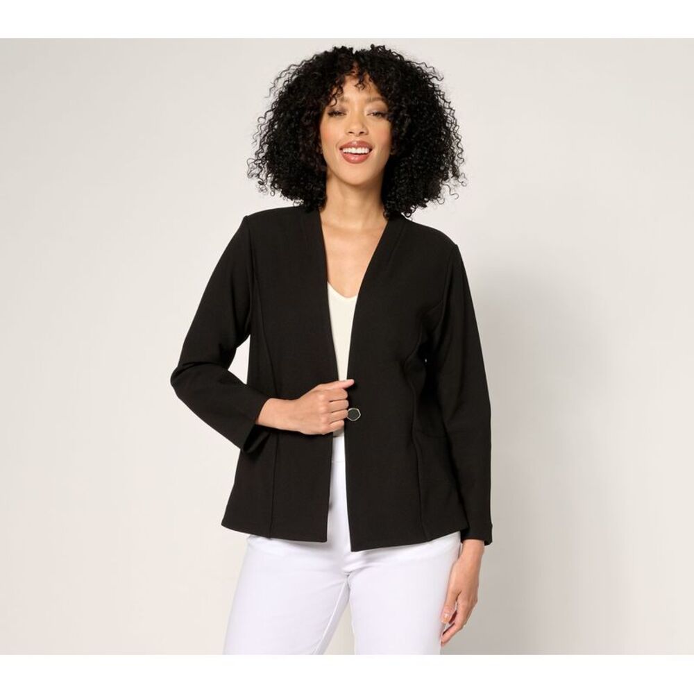 Susan Graver Women's Jacket Sz XL Knit Crepe Fusion Bracelet Sleeve Black